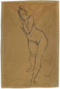Nøgen kvinde stående. af Alphonse Mucha