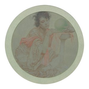 Spåkone med krystalkugle. af Alphonse Mucha