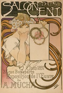 Plakat for Alphonse Muchas udstilling i Salon des Cent, Paris, Frankrig, 1897