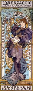 Plakat for Lorenzaccio Alfred de Musset, med Sarah Bernhardt, Paris, 1896
