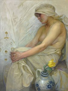 Siddende pige. Omkring 1914 af Alphonse Mucha