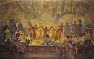 The Oath of Omladina Under the Slavic Linden Tree Cyklus The Slav Epic af Alphonse Mucha
