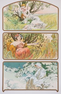 Tre årstider, ca. 1898. af Alphonse Mucha