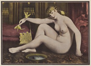 Fodring af fuglene (farve litho) af Alphonse Pellet