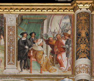Centralskib, sjette sydspan, Kristus foran Caiaphas, Altobello Melone