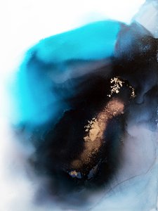 Teal og guld – abstrakt strømning af Alyson Storms