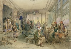 Et kaffehus, Konstantinopel, 1854 (pen og blæk og wc på papir)