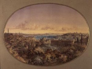 Udsigt over Konstantinopel fra Galata mod Det Gyldne Horn og Bosporus (akvarel på papir) af Amadeo Preziosi