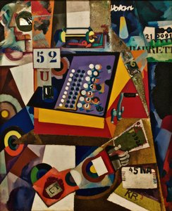 Kasseapparat, ca. 1917 (olie og collage på lærred)