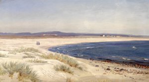 Norsk:  Mennesker på en strand People on a Beach af Amaldus Nielsen