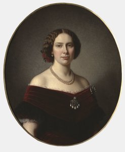Louise des Pays Bas, reine de Suede et Norvege - Portræt af Louise af Holland (1828-1871), dronning af Sverige og Norge, af Lindegren, Amalia (1814-1891). Olie på lærred. Mål: 85x73 cm. Nationalmuseum Stockholm