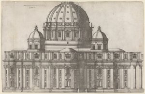 Længdeudsigt over Peterskirken, Rom af Ambrogio Brambilla, after Michelangelo