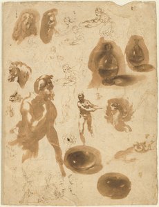 Studier af glaskrukker og figurer (recto) af Ambrogio Figino