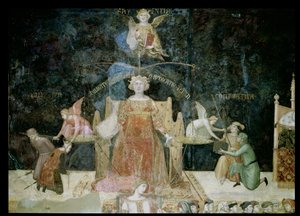 Allegori over god regeringsførelse, detalje af retfærdighed inspireret af visdom, 1338-40