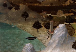 Borg på søens bred, af Ambrogio Lorenzetti (1290-ca 1348), Tempera på træ, 22,5x33 cm af Ambrogio Lorenzetti
