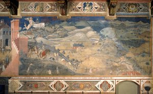 Virkningerne af god regering på landet Cyklus af fresker Allegorien om den gode og dårlige regering, 1338-1339