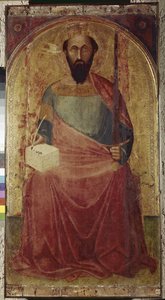 Sankt Paul. Maleri af Ambrogio Lorenzetti (1290-1348). Maling på træ. Roccalbegna (Grosseto), De hellige Peter og Pauls kirke af Ambrogio Lorenzetti