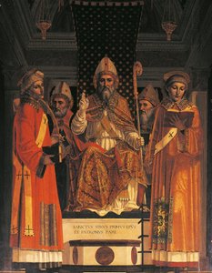 Italien, Lombardiet, Pavia Charterhouse (Certosa), femte kapel til højre, altertavle med Sankt Syrus på tronen af Ambrogio da Fossano kendt ("il Bergognone")
