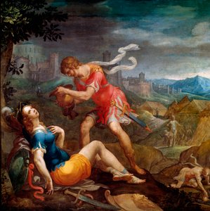 Tancrede døber Clorinde Illustration til digtet "La jerusalem delivree"" af Torquato Tasso (kendt som Le Muche