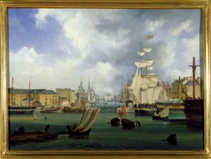 Havnen i Le Havre, Grand Bassin, af Louis Garneray, sd. ca. 1820, Olie paa Lærred, H. 0,330; L. 0,460. CCIP Coll. af Ambroise Louis Garneray