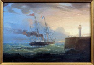 Steam Outgoing the Harbour Maleri af Louis Garneray (1783-1857) Fecamp fra det 19. århundrede, Museum of the Newfoundland af Ambroise Louis Garneray