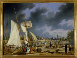 Havnen i Caen, af Louis Garneray, sd. ca. 1820, Olie paa Lærred, H. 0,330; L. 0,460. CCIP Coll. af Ambroise Louis Garneray