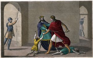 Childebert I lod Clotaire (Clothaire) slagte børnene af deres bror Clodomir, konge af Orleans, hvis stater de deler. Designet og indgraveret af Ambroise Tardieu i 1825. af Ambroise Tardieu