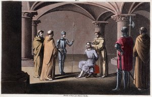 Childeric III detronerer og omslutter af Pepin le Brief i et kloster i Saint Omer mellem 742 og 749. Tegninger og grav af Ambroise Tardieu i 1825. af Ambroise Tardieu
