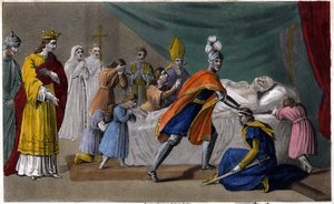 Pepin af Herstals død (635-714) omgivet af sin familie - Pepin de Herstals død (bedstefar til Pepin le Brief), omgivet af sin familie og i nærværelse af Dagobert III (714) - Tegning og grav af Ambroise Tardieu i 1825 af Ambroise Tardieu