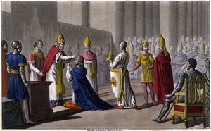 Ludvig II blev indviet anden gang ved Troyes-koncilet af John VIII i 879. Designet og indgraveret af Ambroise Tardieu i 1825. af Ambroise Tardieu