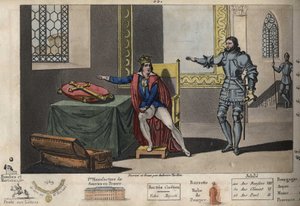 Ludvig XI (1423-1483) holdes fanget i Peronne, og fra sin lejlighed kan han se tårnet, hvor Karl III døde efter 6 års fangenskab. Han genvandt først friheden efter at have svoret på Karl den Stores kors, at han ville holde traktaten, som af Ambroise Tardieu