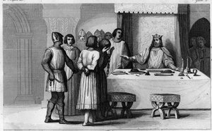 Robert II, den fromme (ca. 970-1031) løslader konspiratorer - Robert II dit "The Pious"" (ca. 972-1031), capetianernes dynasti - Da han vidste, at 2 sammensvorne var blevet dømt til døden, gjorde han dem kommunister, behandle smukt og derefter give frihed  af Ambroise Tardieu