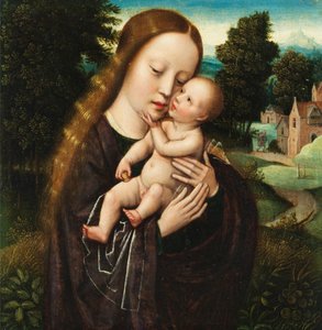 Ambrosius Benson Maria med barnet i landskab af Ambrosius Benson
