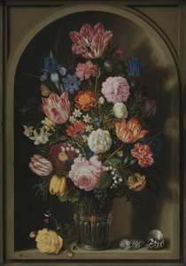 Buket blomster i en stenniche af Ambrosius the Elder Bosschaert