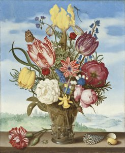 Buket blomster på en afsats af Ambrosius the Elder Bosschaert