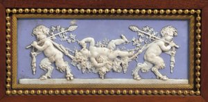 Panel fra en Napoleon III-konsol, som Jacob, af Maison Millet, Paris, ca. 1865 (ormolu-monteret jaspistøj, mahogni og marquetry) (detalje fra 362841)