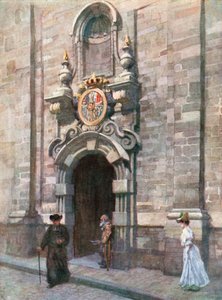 Indgang til den gamle karmeliterkirke i Bruxelles (farvelitografi)