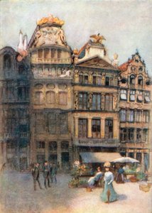 Gammelt hus på Grande Place, Bruxelles (farvelitografi)