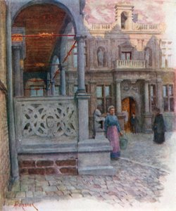 Peristyl på rådhuset og Palais de Justice, Furnes (farvelitografi) af Amedee (after) Forestier