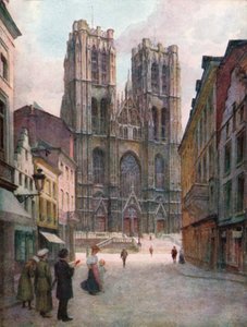 Katedralen Ste Gudule, Bruxelles (farvelitografi)