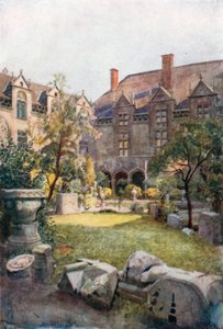 Det biskoppelige palads - indre gård, Liege (farvelitografi)