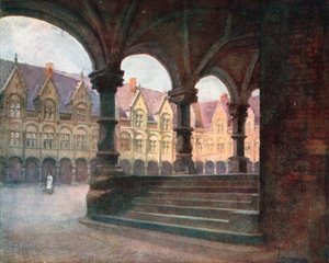 Det biskoppelige palads - den ydre gård, Liege (farvelitografi)