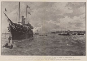 Et hemmeligt råd til søs, rådsmedlemmer ankommer sammen med Hans Majestæts Yacht Victoria og Albert ved Cowes den 26. juli