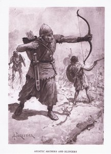 Asiatiske bueskytter og slinger, illustration fra The Roman Soldier, 1928