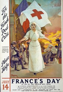 Opfordring til indsamling af penge til fordel for det franske Røde Kors på Frankrigs dag, den 14. juli, pub. London, ca. 1915 af Amedee Forestier