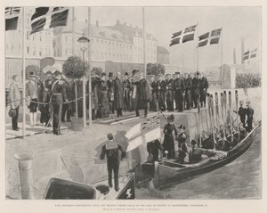 Kong Edwards kontinentale rundrejse, Hans Majestæt tager afsked med den svenske konge i Helsingborg den 20. september af Amedee Forestier