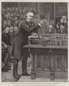 Gladstone forklarer over for Underhuset sin plan for Irlands regering, torsdag den 8. april