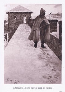 Patruljerer et nordbritisk fort om vinteren, illustration fra The Roman Soldier, 1928