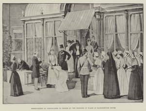 Præsentation af certifikater til sygeplejersker af prinsessen af Wales i Marlborough House af Amedee Forestier