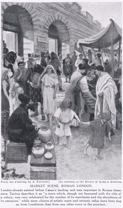Romersk markedsscene, London, illustration fra 